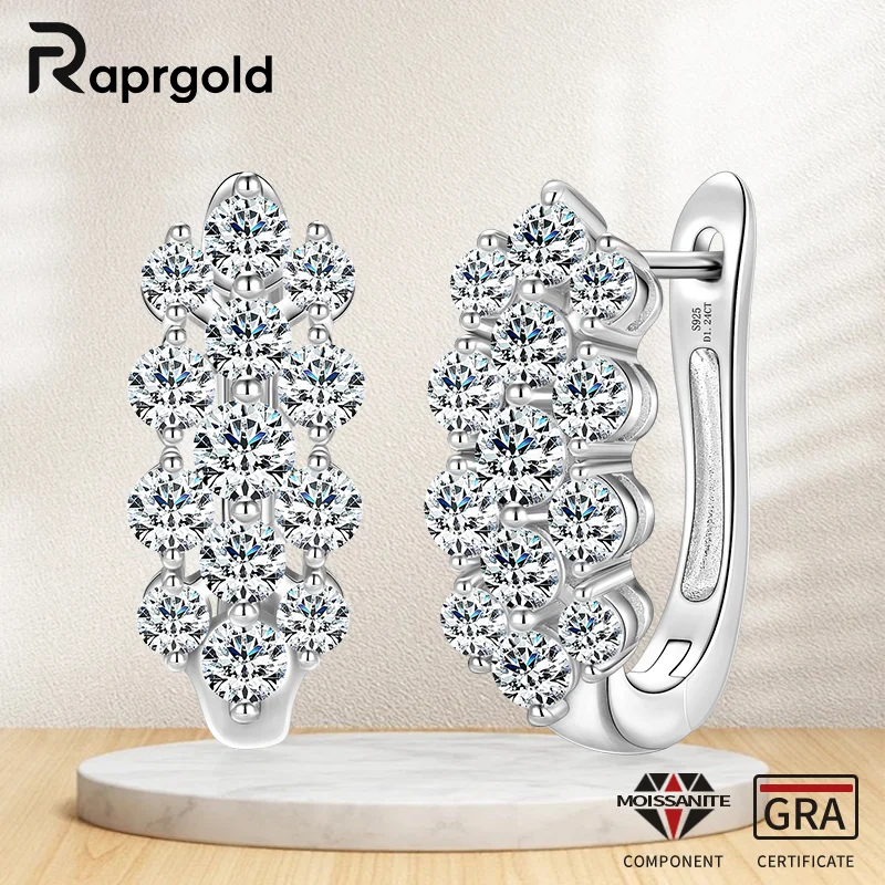 

RAPRGOLD Full Round Cut Moissanite Classic U-shaped Hoop Earrings for Women Real 925 Sterling Silver Fine Jewelry Gift Pendiente