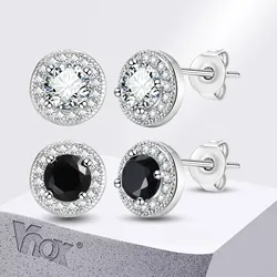 Vnox Full CZ Stones Unisex Stud Earrings, Black Zorconia Stone Earrings, Bling Round Pierced Earrings For Women Men