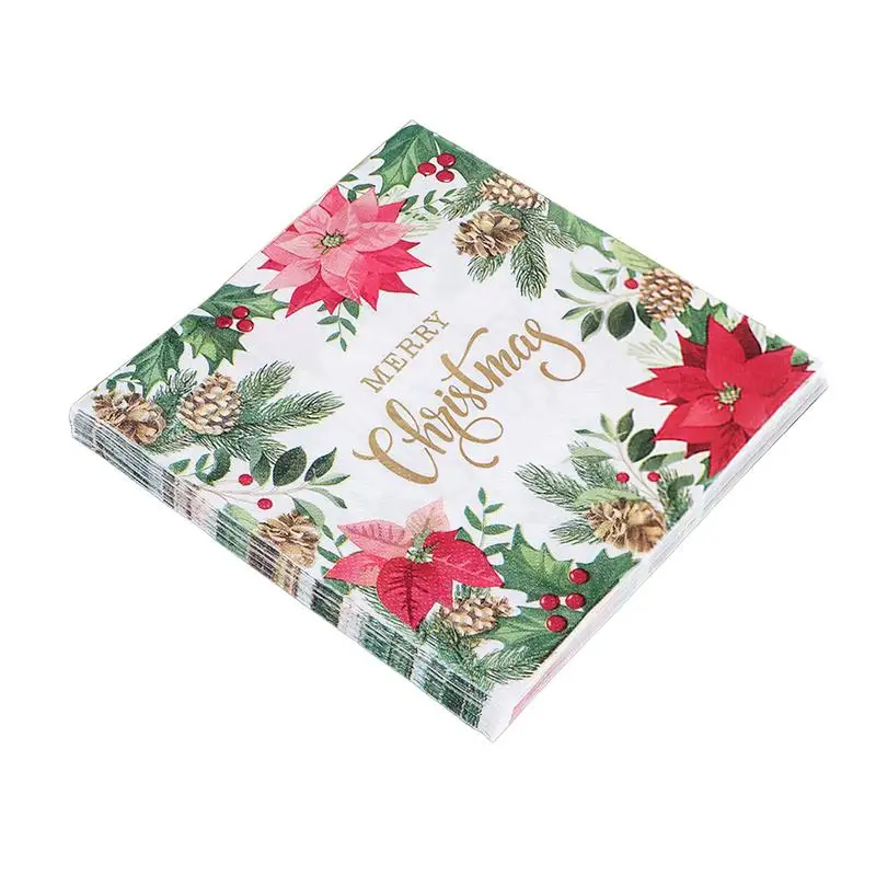 Decorative Paper Napkins Square Printed Guest Tissue Napkins 33x33cm/12.99x12.99 Inches Christmas Hand Towels Decorative