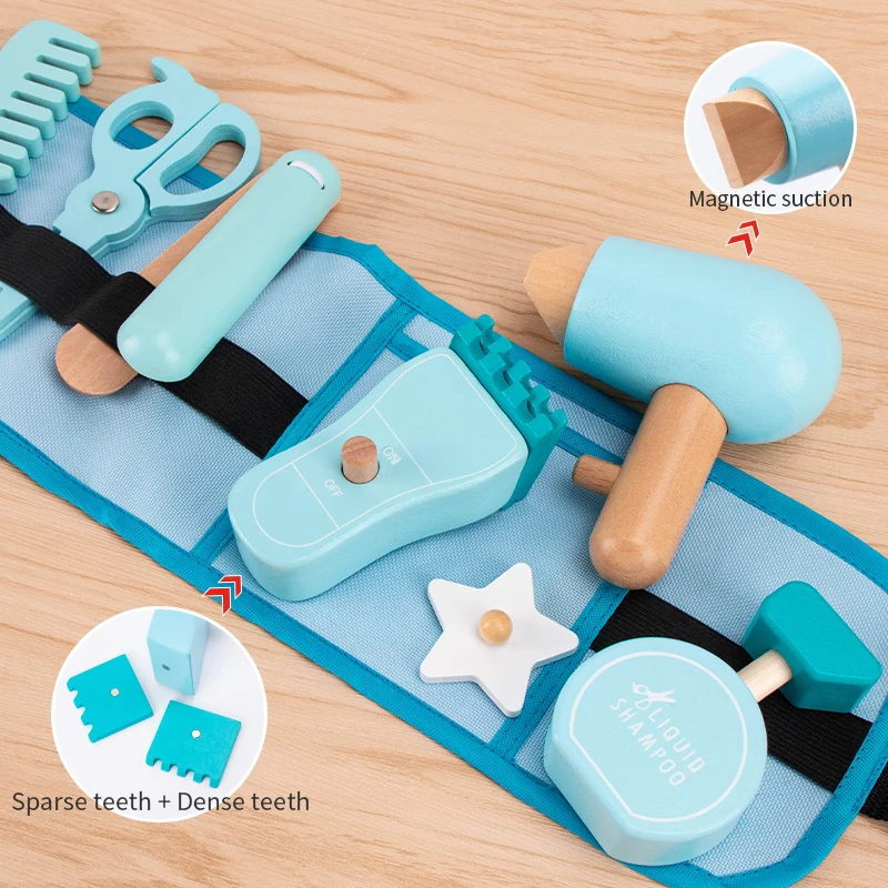 الفتيات التظاهر اللعب طفل تصفيف الشعر محاكاة لعبة خشبية للفتيات الأطفال خلع الملابس مستحضرات التجميل قص الشعر عدة لعبة قطع الشعر