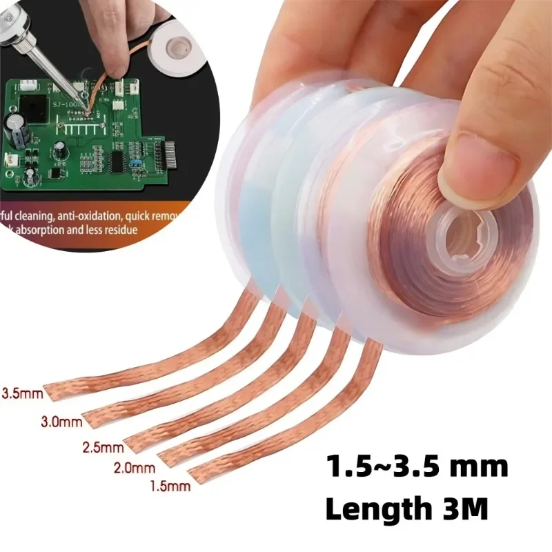 

1.5/3M Length Welding Wires Desoldering Mesh Braid Tape Copper Welding Point Solder Remover Wire Repair Tool for Soldering Flux