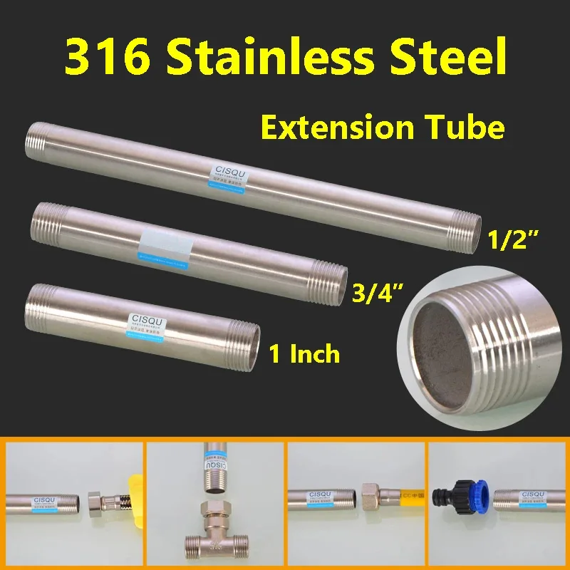 

10 см ~ 50 см 1/2 "3/4" 1 "316, удлинительная трубка из нержавеющей стали, фитинг с наружной резьбой, соединитель для бытового душа, соединение водопроводной трубы