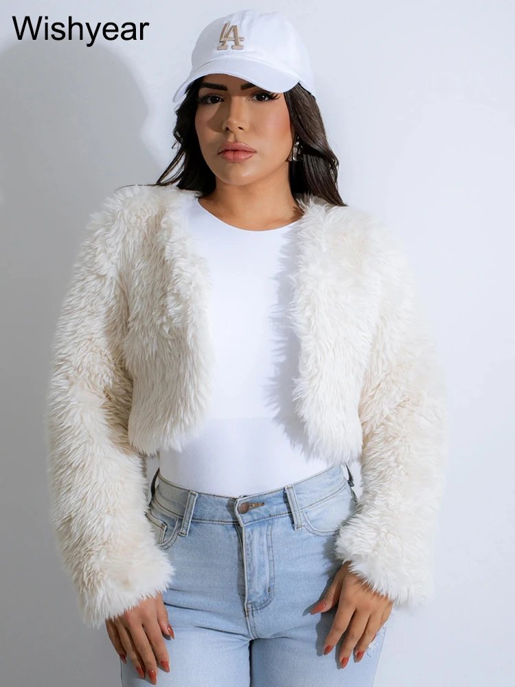 

Fashion Luxury Cropped Faux Fur Coat Women Winter Warm Hot Cool Girls Fluffy Short Fur Jacket Evening Celebrity Birthday Outfits