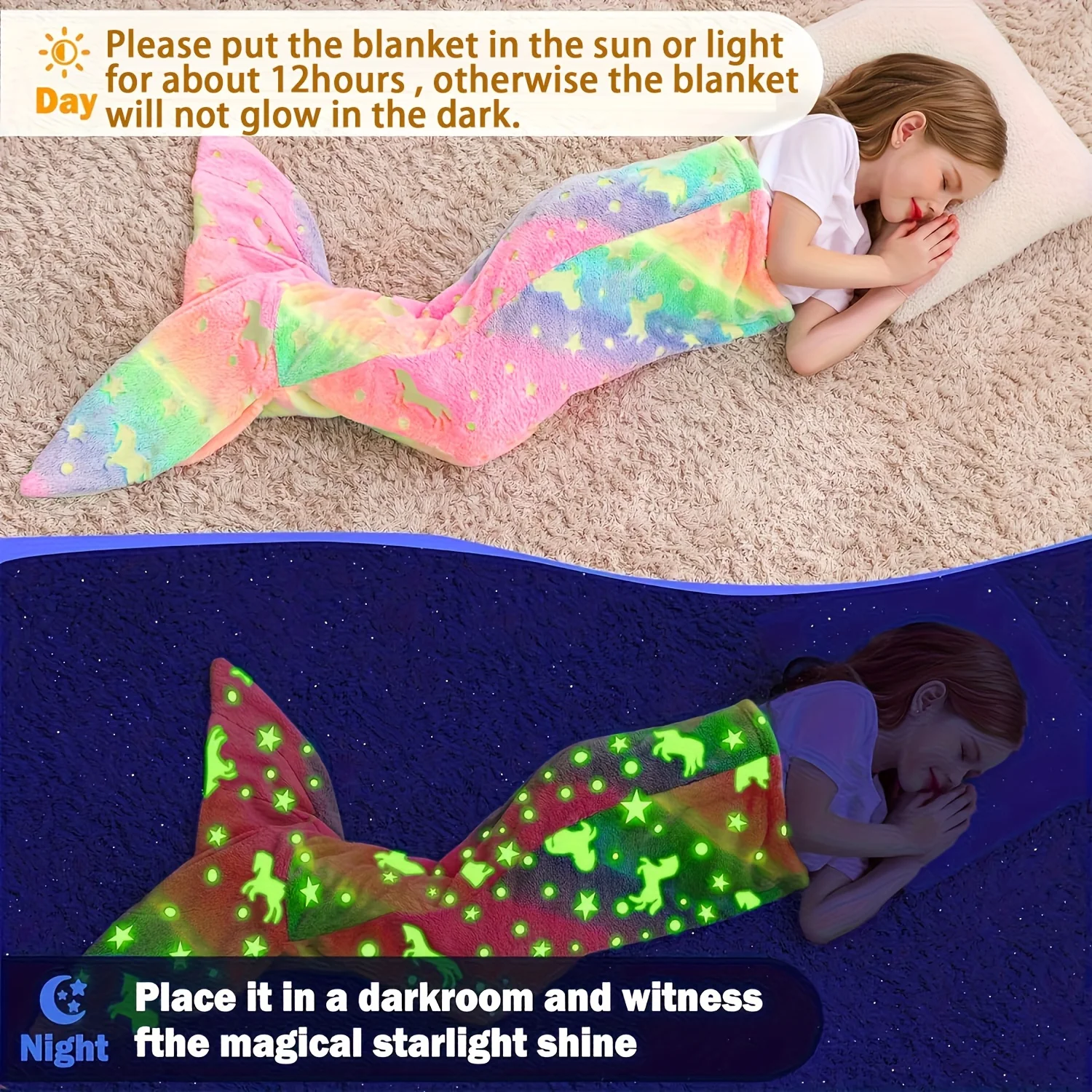 Mermaid Glow-in-the-Dark Sleep - Fleece Sleep Bag ulasan dan harga
