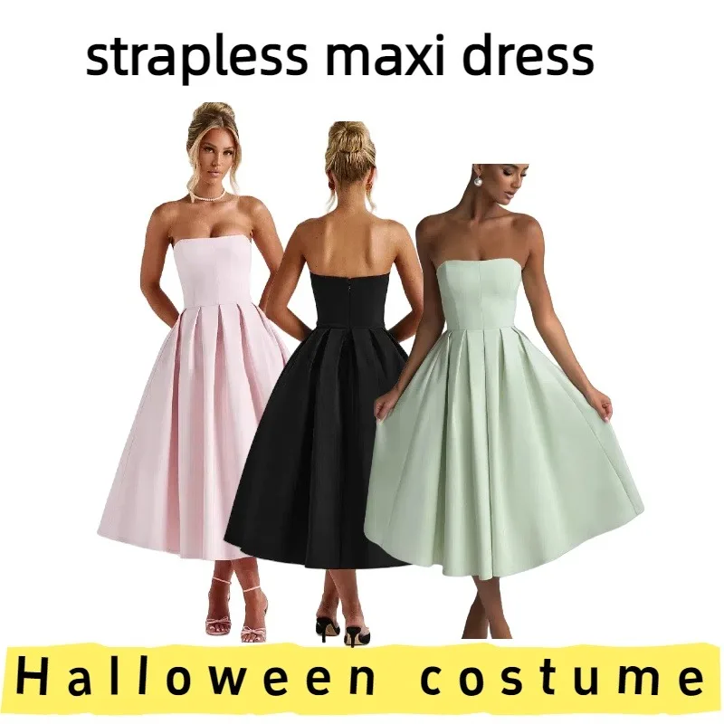 

Women's Off-Shoulder Strapless Ruched Flared Maxi Dress for Evening Parties Formal Events Weekend Gatherings