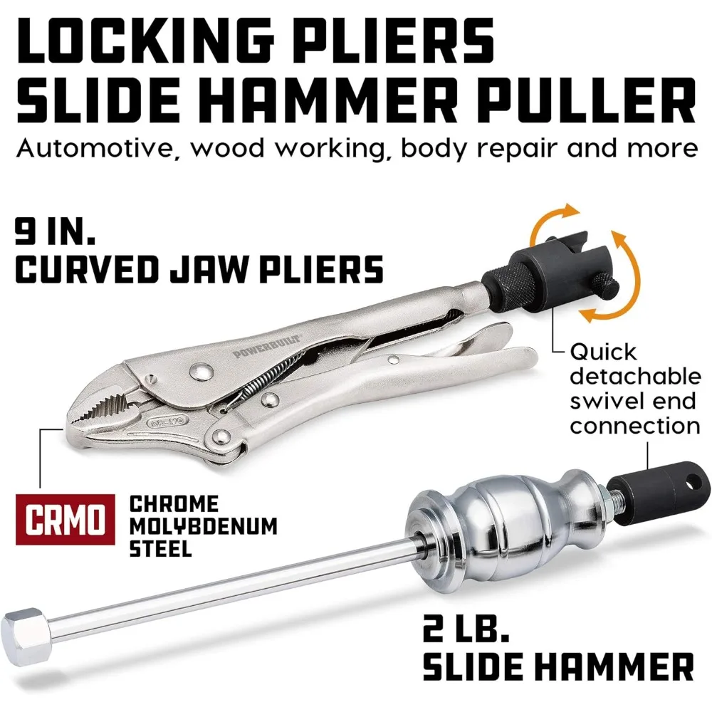 9-Inch Heavy-Duty Locking Pliers Set with 2-Pound Slide Hammer and Quick Release Swiveling Joint