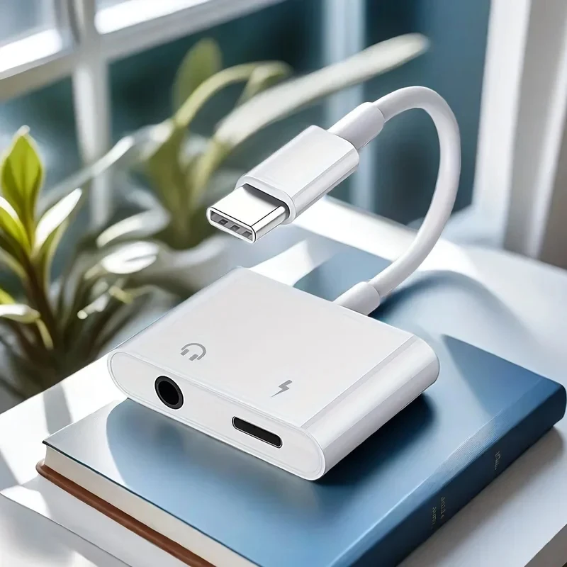 2in1 Audio adapter USB C to USB C+3.5mm converter one port becomes two ports, suitable for Samsung and iphone
