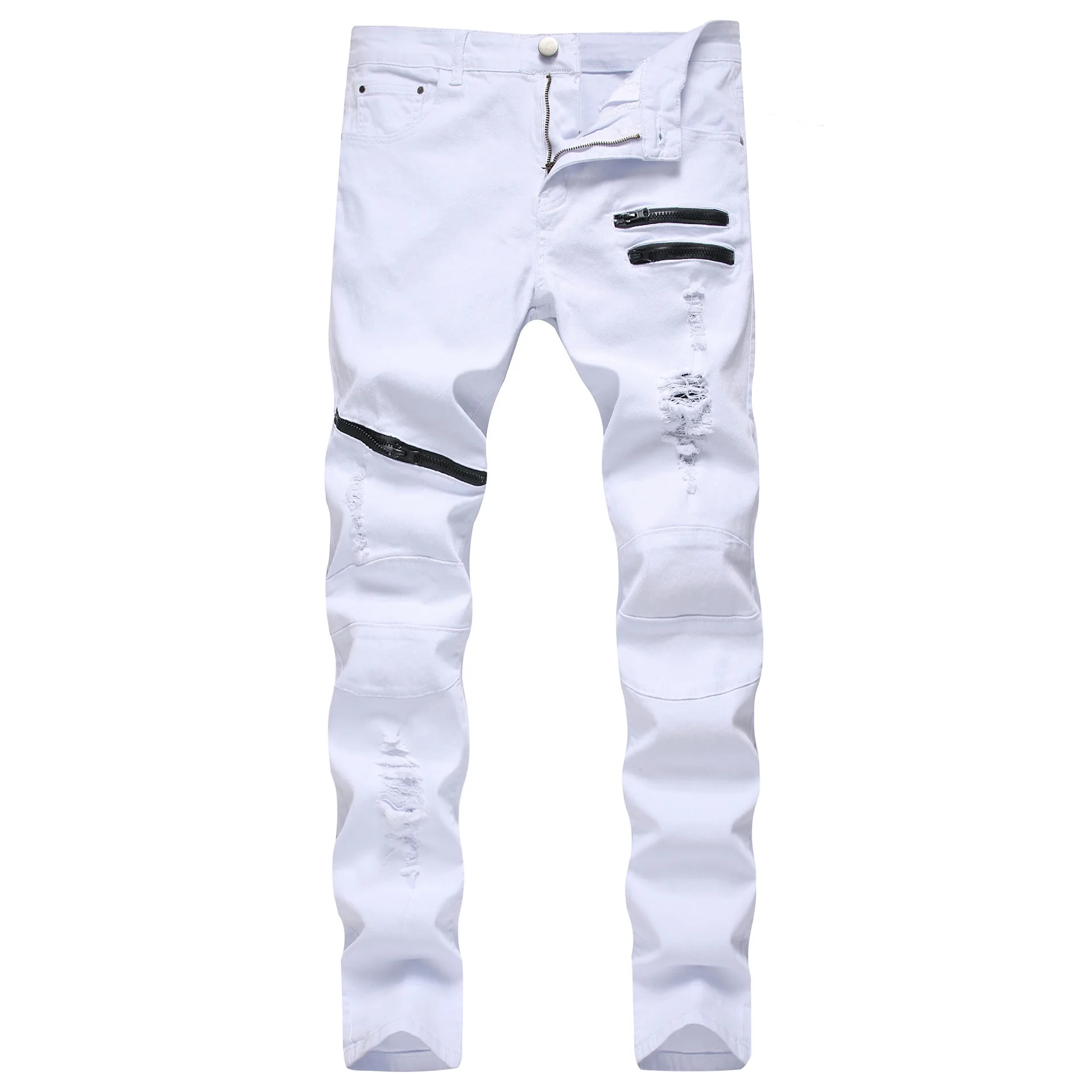 

Y2K Spring New Mens Hole Denim Trousers Fashion Ripped White Jeans Hip Hop Vintage Skinny Jeans Man Zip Up Casual Jean Homme 바지