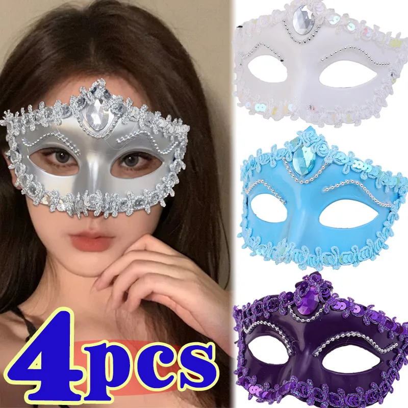 

4 шт., маска Венецианской принцессы, гальванический алмазный спрей, красивая маска для глаз, бал на Хэллоуин, женский костюм, вечерние гламурные аксессуары
