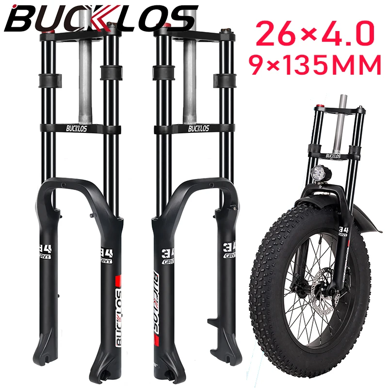 BUCKLOS 26*4.0 Bike Fat Fork 26inch electric Bicycle Suspension Fork 4.0 Tire E-Bike Forks 9*135mm Snow/beach/MTB Bike Forks