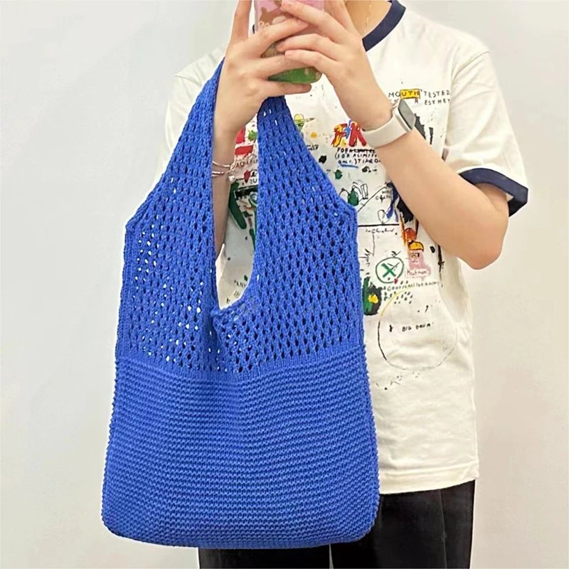 Designer Knitted High-capacity Women's Summer Beach Bag Casual Hollow Woven Shoulder Bag