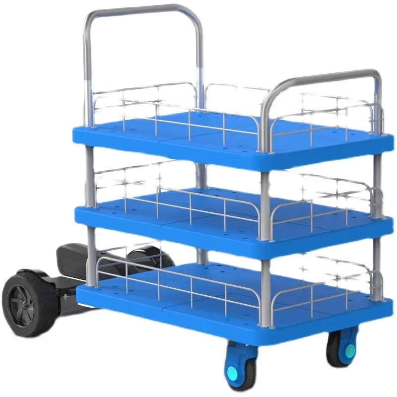 

Cart Warehouse Factory Hotel Restaurant, Triple Layer Freight Flat Truck Electric Handling Cart