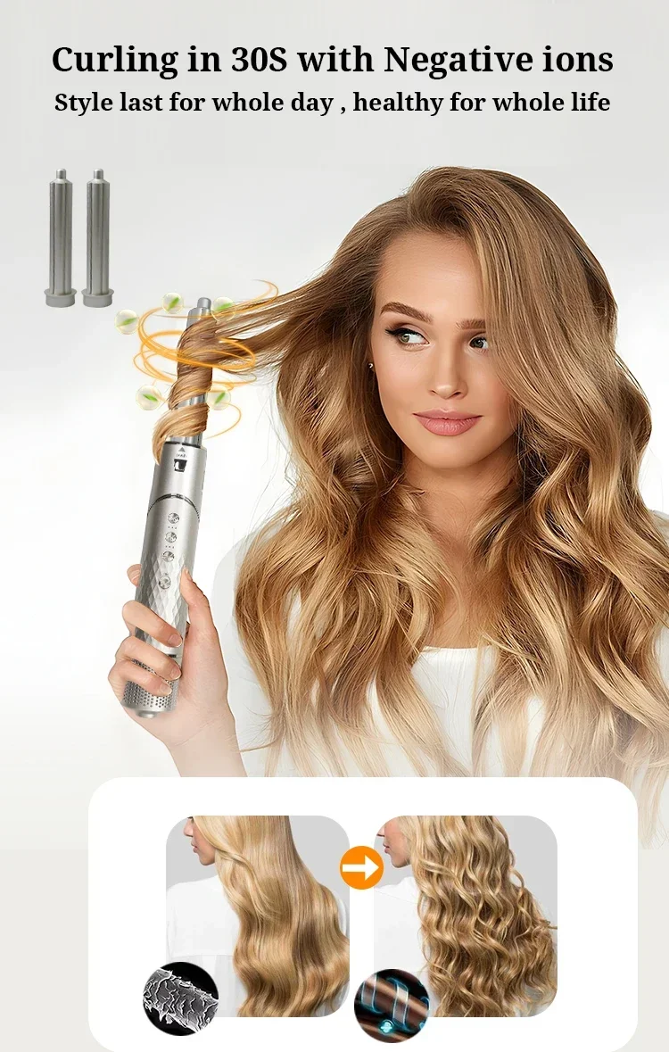 

OEM/ODM customize 5-in-1 or 7-in-1 hair dryers with heated combs and accessories such as curling irons and hot brushes tool set