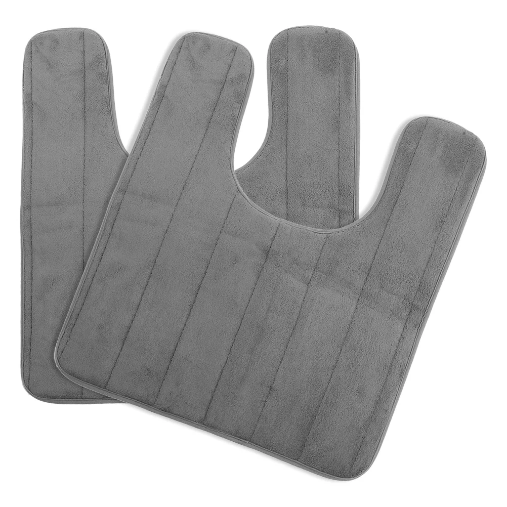 

2Pcs Memory Foam Mat Slow Rebound U-shaped Toilet Cushion Non-slip Bath Floor Mat Quick-drying Water Absorption Anti-slip Design