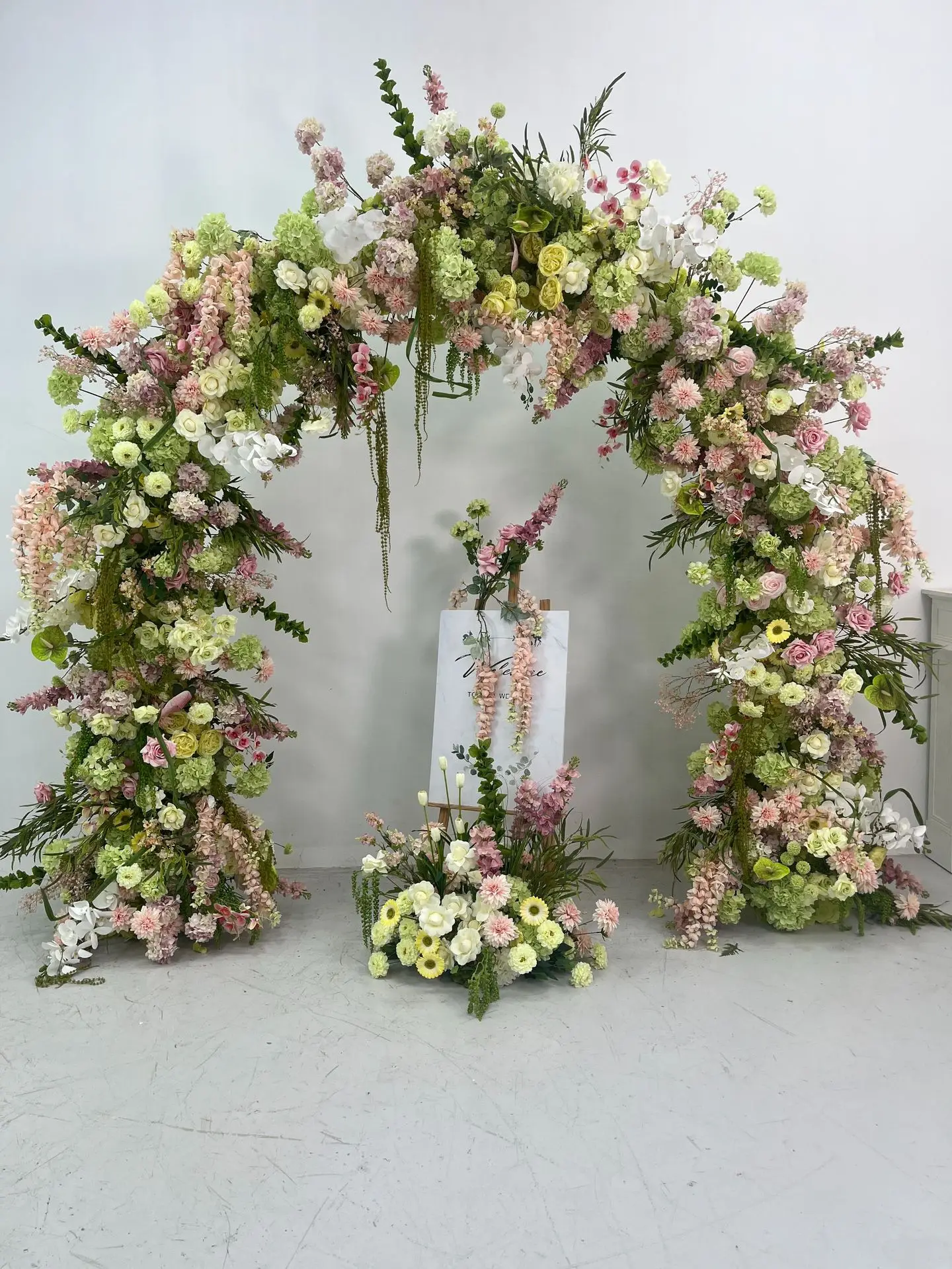 Großhandel 240CM Rosa-Grüner Künstlicher U-förmiger Blumenbogen Hochzeits-Hintergrund Gang-Dekoration Künstliche Blumenarrangements für Veranstaltungsorte – Detail 1