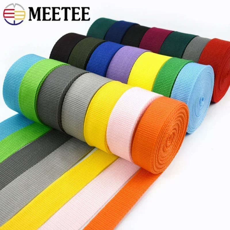 10M Meetee 20-50mm PP Nylon Webbing Bias Band Backpack Ribbon Roll Bag Strap Clothes Belt Binding Tape DIY Sewing Accessories