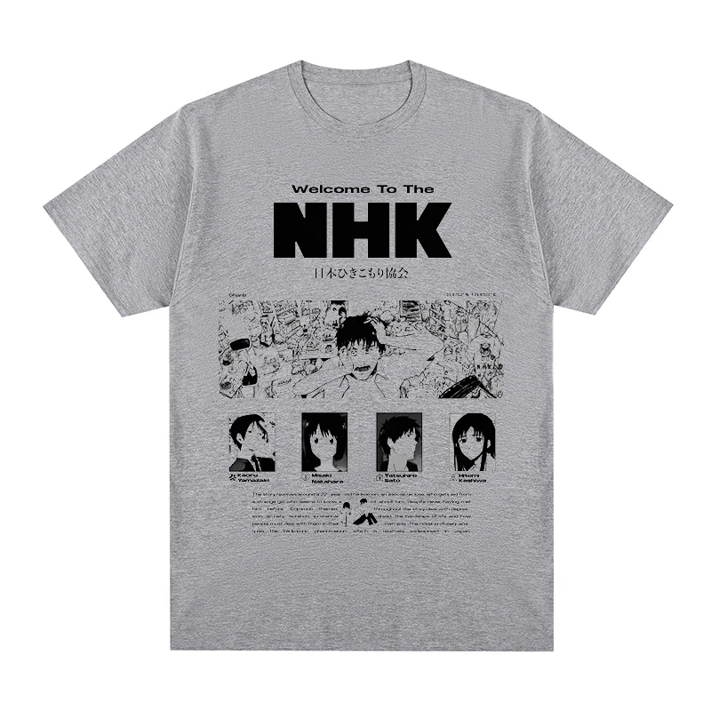 Welcome to NHK Vintage T-shirt anime manga Japan Harajuku Streetwear Cotton Men T shirt New Tee Tshirt Womens Tops
