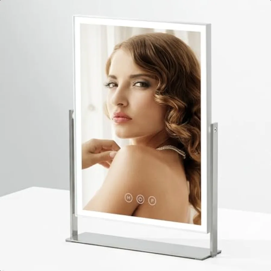 

14 Inch Rechargeable Lighted Makeup Mirror Vanity Mirror with 104 LED Lights Rectangular Desk Mirror with Light Metal Table Mir