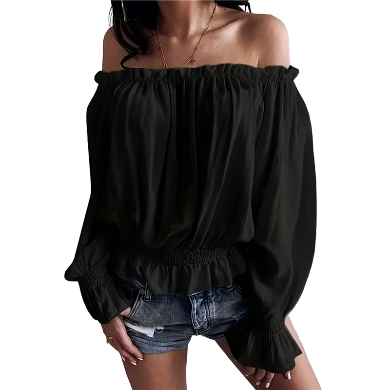 ASDS-Eleganckie bluzki z odkrytymi ramionami dla kobiet z długim rękawem i falbanami w talii, codzienne koszule imprezowe, bluzki plus size