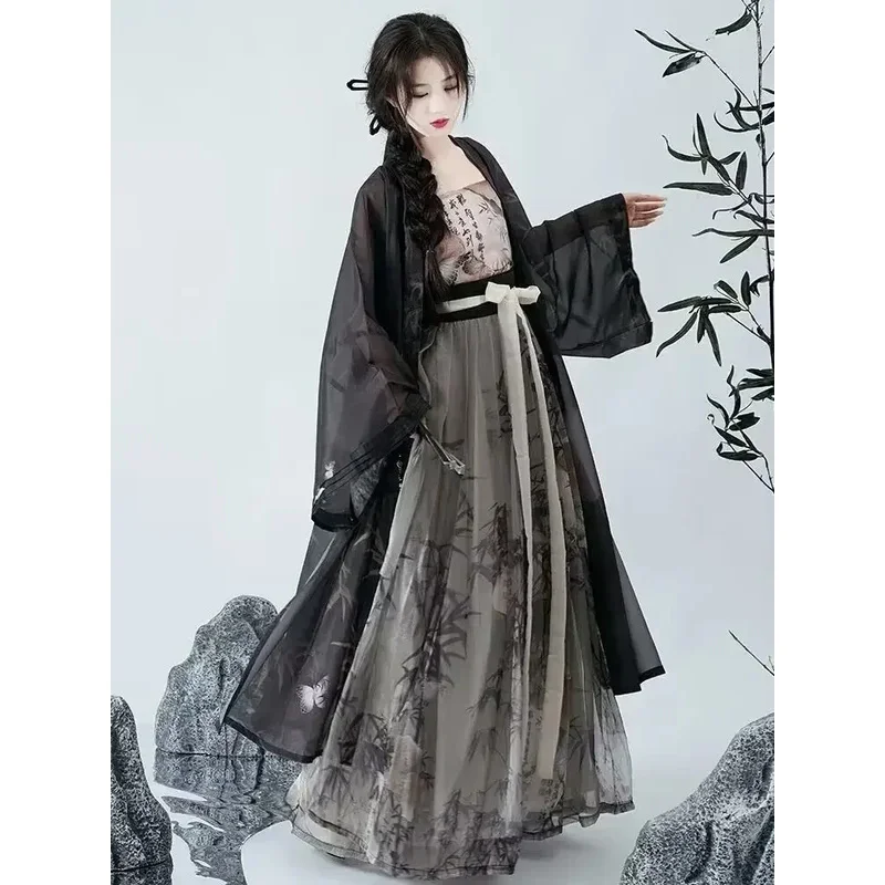 4XL платье ханьфу женское платье династии Китайской Сун современный стиль ханьфу негабаритный косплей костюм летние черные комплекты ханьфу плюс размер 3XL