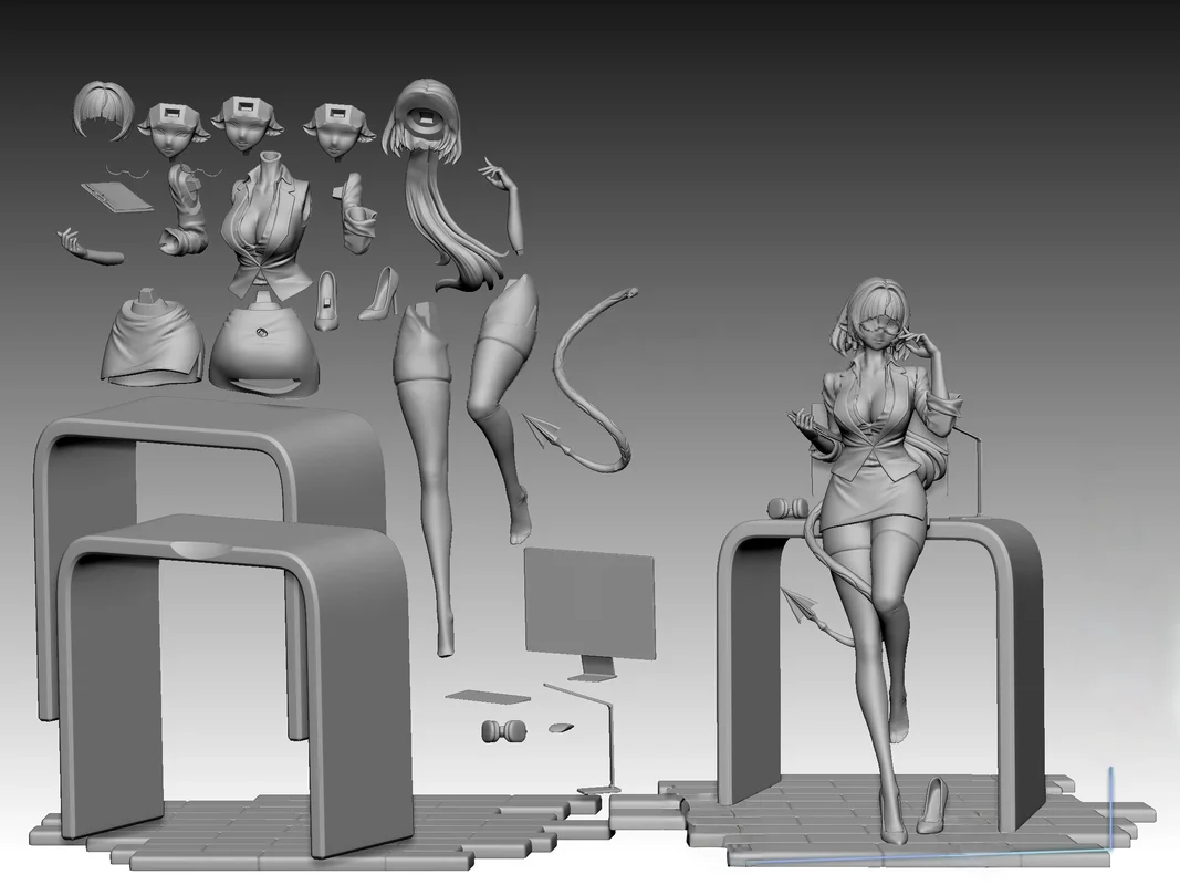 Figurine en résine de 18cm, secrétaire féminine sexy, démon, Gk, micro-miniature, modèle blanc imprimé en 3D, jouet non assemblé et non peint