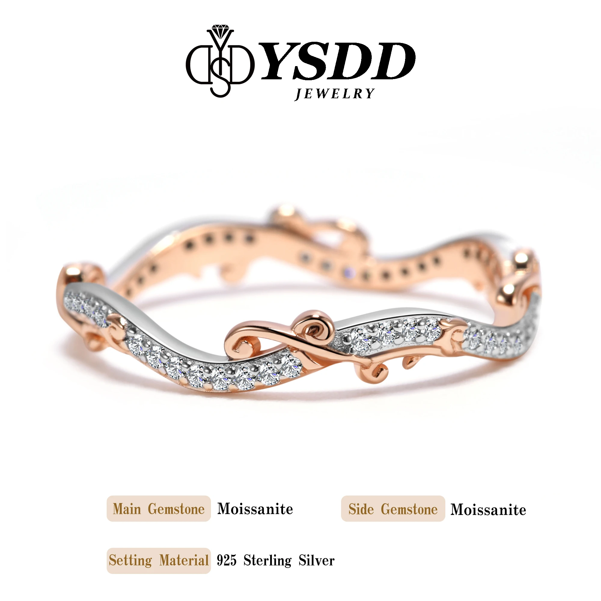 #205 YSDD Fashion Light Luxury S925 Sterling Silver Full Moissanite Couple's Ring Fine Closed Mouth Rose Gold Ring Jewelry