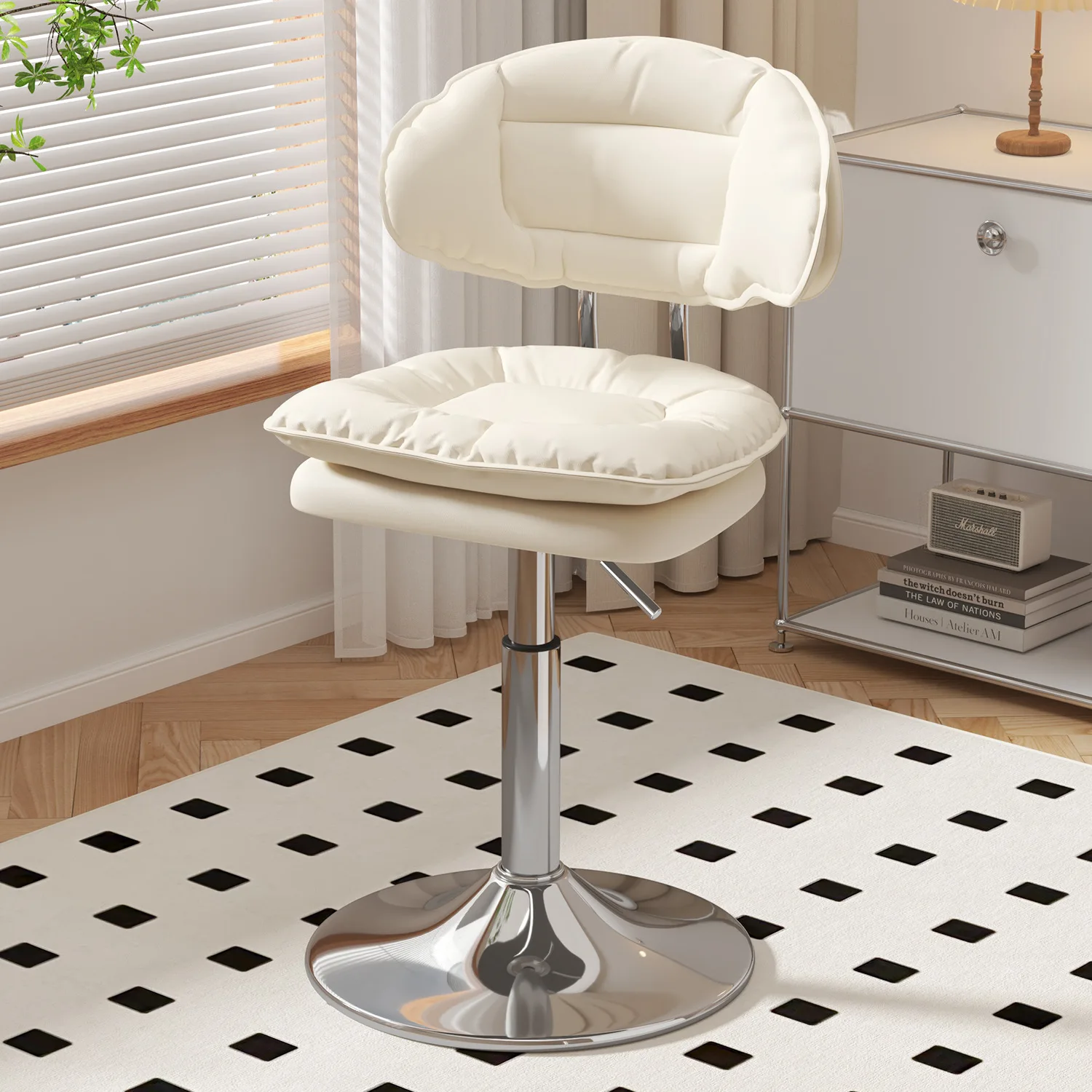 Swivel Bar Stool with Wheels, Height Adjustable Vanity Chair, Counter Stool for Home & Salon