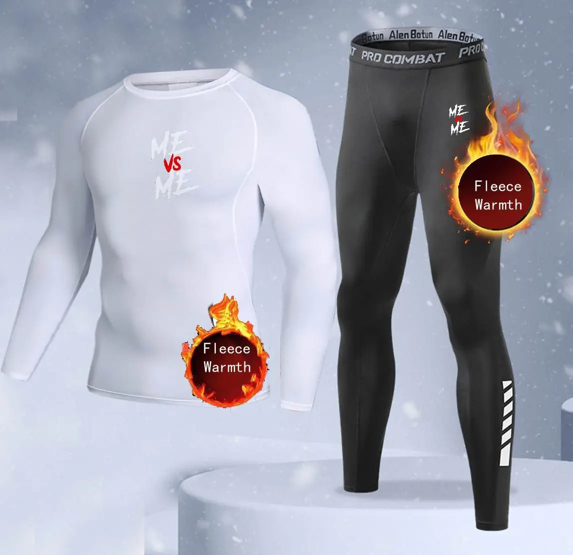 New 2-pieces Winter Warm Men Underwear Set Fleece Thermal Undershirts Long Johns Compression Tights Fitness Sports Tracksuit Set - view 2
