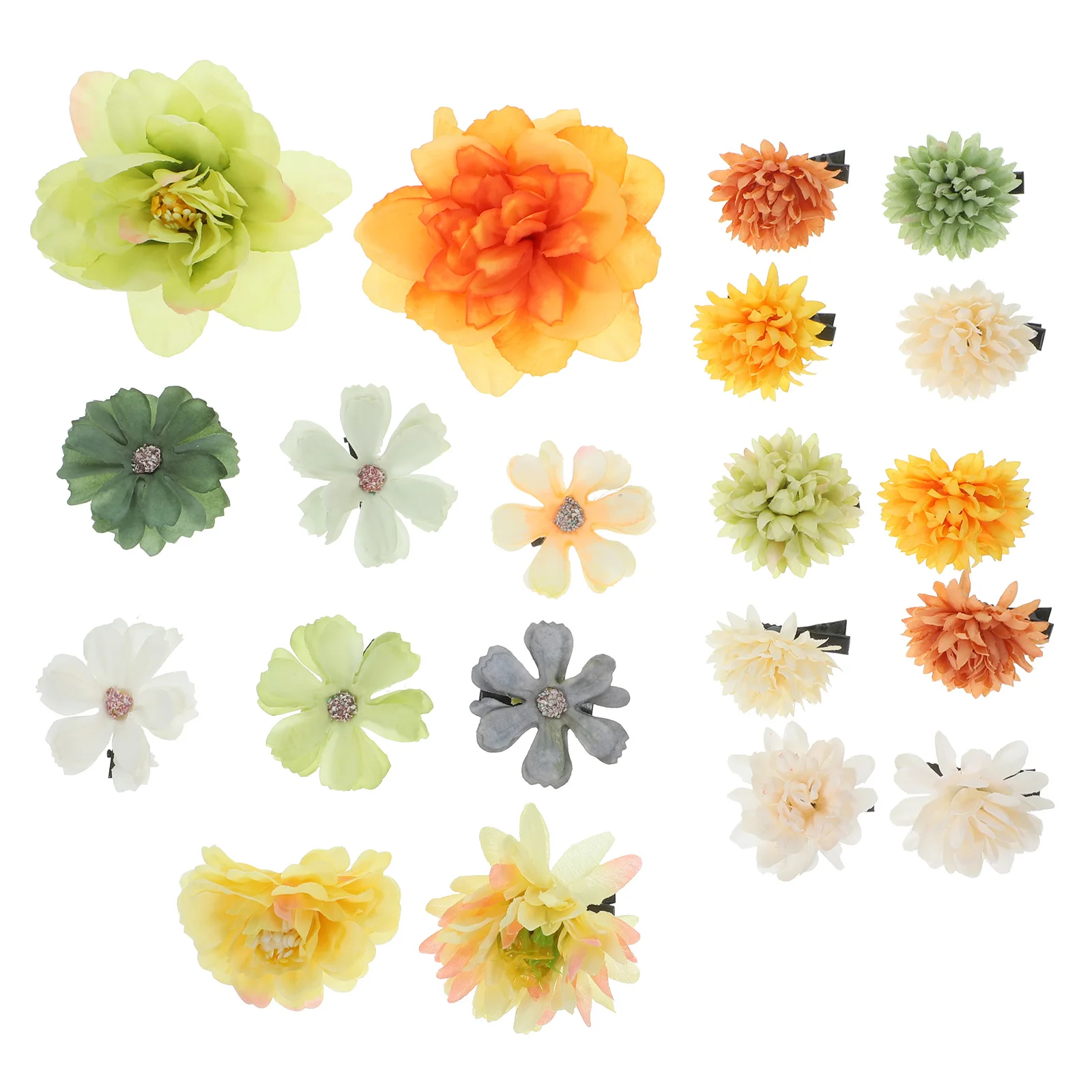 

20 шт., желто-зеленые шелковые цветы, аксессуары для волос, тканевые зажимы для девочек, женщин, невесты, подростков, украшения для волос, головные уборы с цветочным принтом