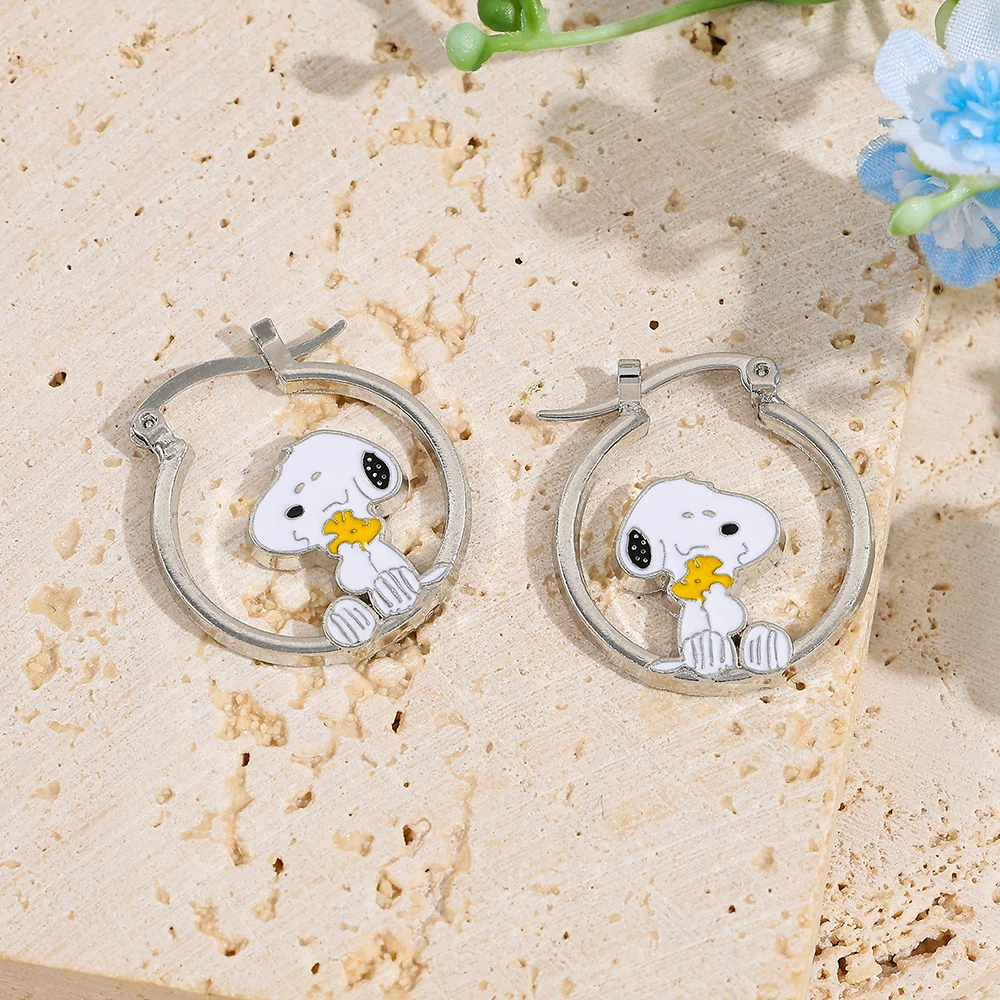 Kawaii Snoopy Hollowed out Earrings Ear Studs Niche and Versatile Casual Earrings Jewelry Accessories Gifts