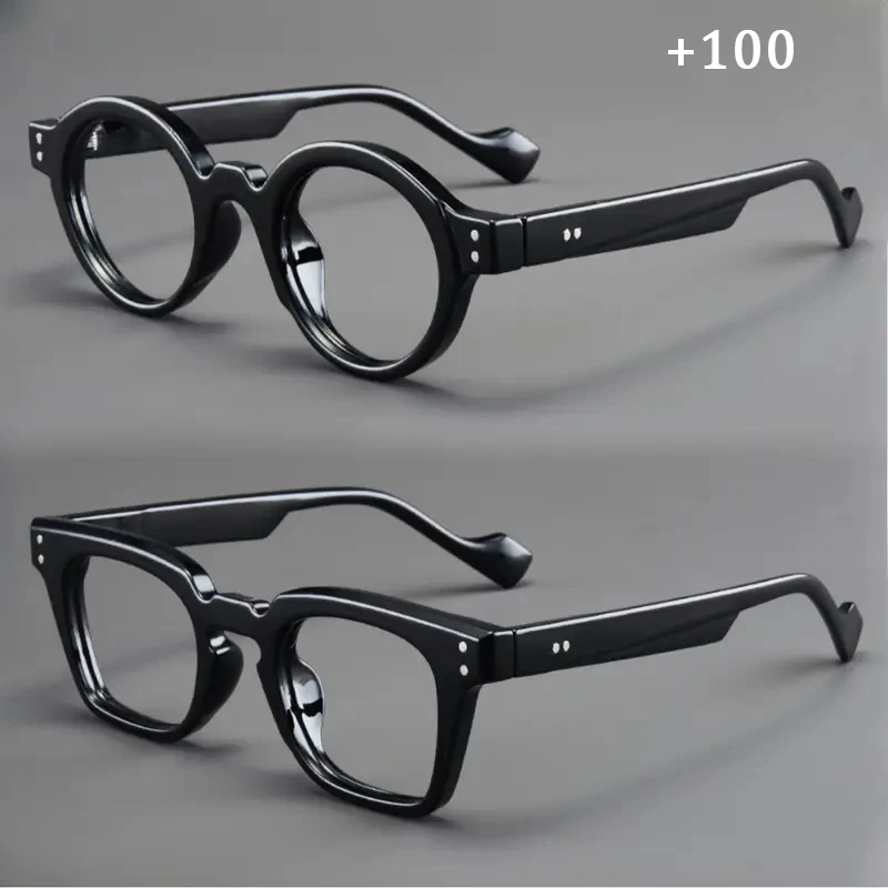 2 Paar Retro Runde und Quadratische Schwarze Stilvolle Lesebrillen, Unisex, für Presbyopie und Lesehilfe – Detail 1