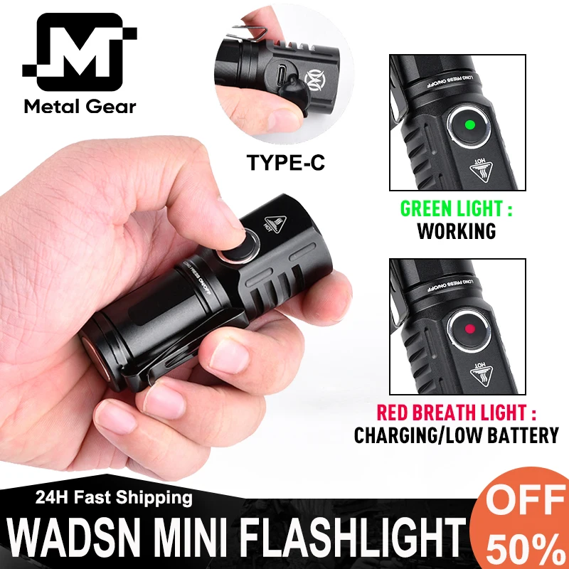 MINI Tactical Flashlight Outdoor Hunting Scout Light White LED Metal Spotlight Type-C Rechargeable 18350 For Hiking Camping