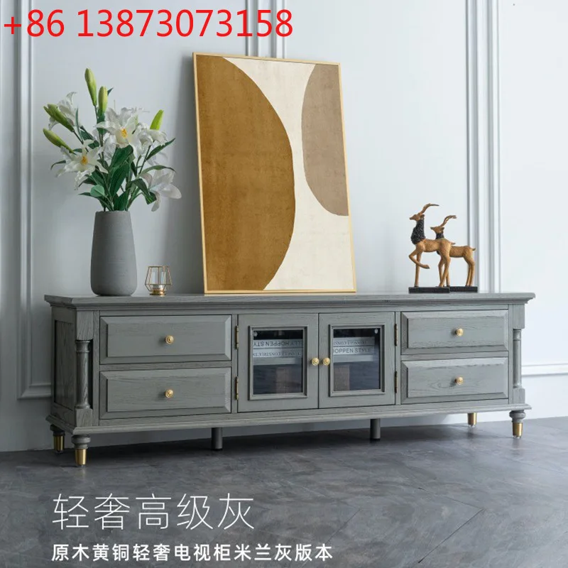 

Light luxury gray TV cabinet All solid wood high-grade gray American modern film and television cabinet is a low-key and persona