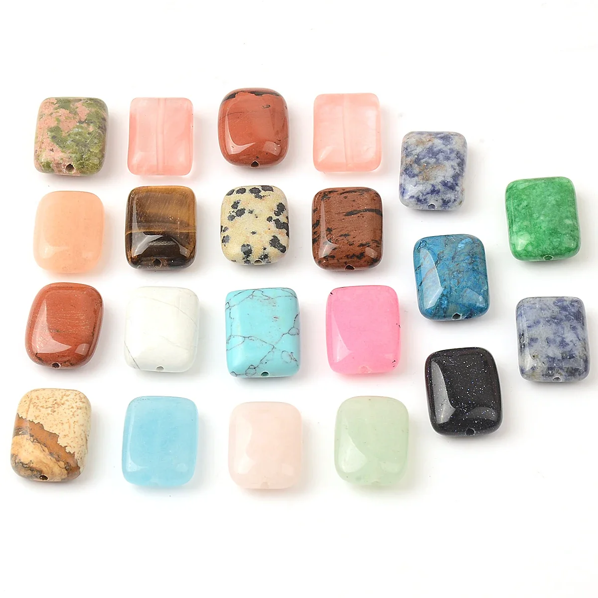 10pcs 1x1.4cm Rectangle Flat Natural Stone Beads Random Color Mix Loose Beads for Jewelry Making DIY Bracelet Accessories