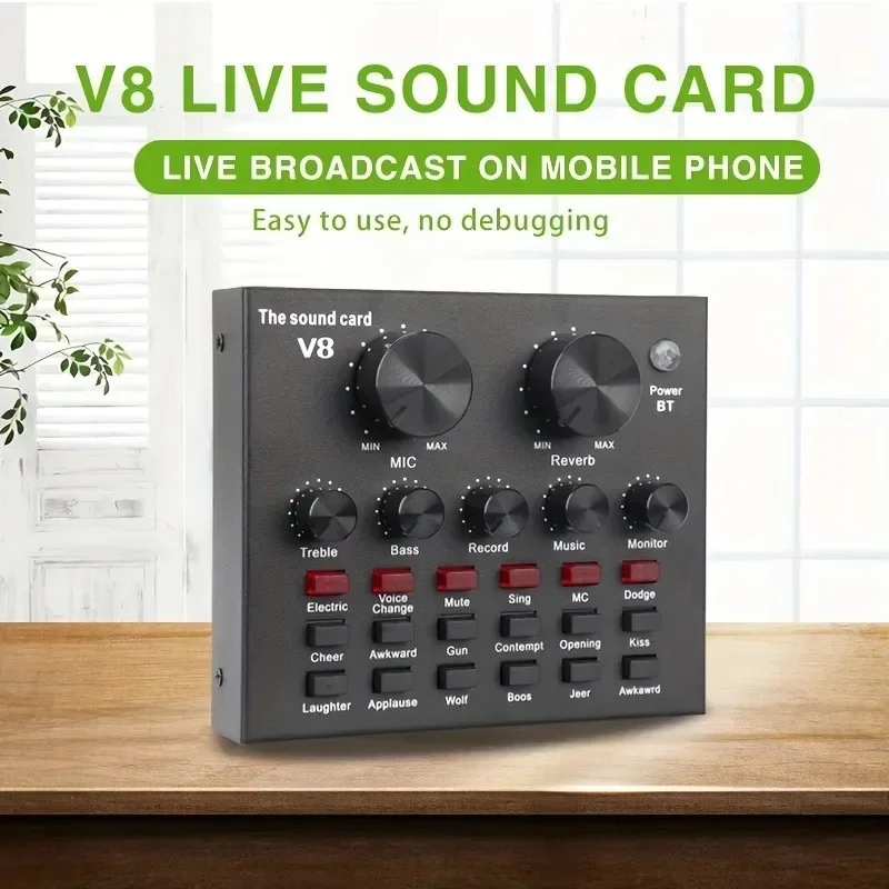 V8 Audio Mixer USB External Headset Microphone Webcast Personal Live Broadcast Sound Card For Phone Computer Cross-border