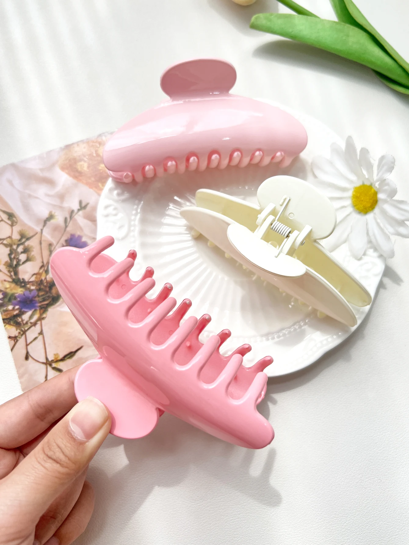 Large French Solid Color Semicircle Sweet 4.1 In Hair Claw for Women,Elegant Headwear Shark Clip Barrette Hair Accessories image 4