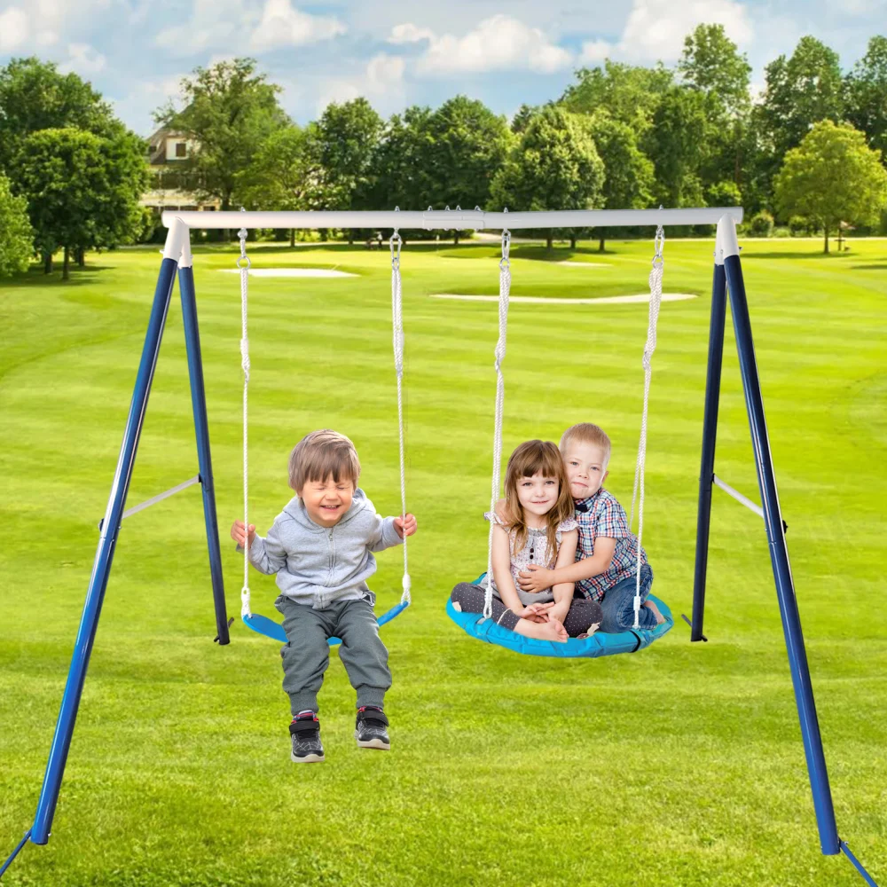 Altalena in metallo per bambini per cortile parco giochi all'aperto due altalene funzionali per bambini Set di altalene per attrezzature all'aperto per il cortile