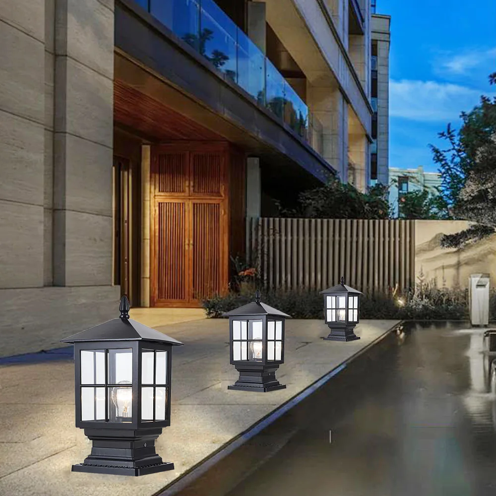 E27 Outdoor Garden Column Light Waterproof Landscape Deck Post Pillar Light Villa Pathway Fence Bollards Light 110V 220V