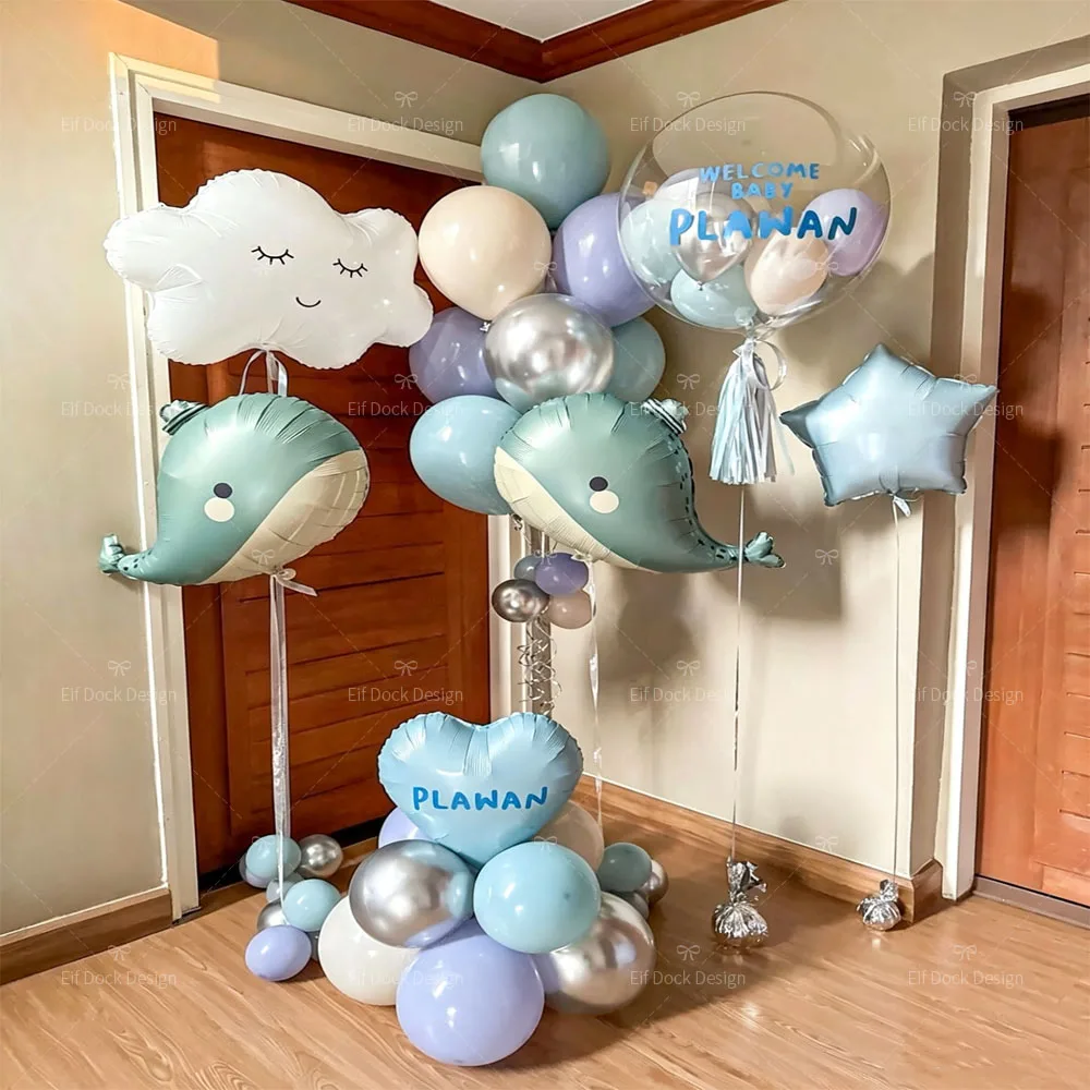 49pcs whale Clouds Themed Party Balloon Baby Blue Numbers Cute whale Under the Sea Birthday Party Decoration Supplies Gifts