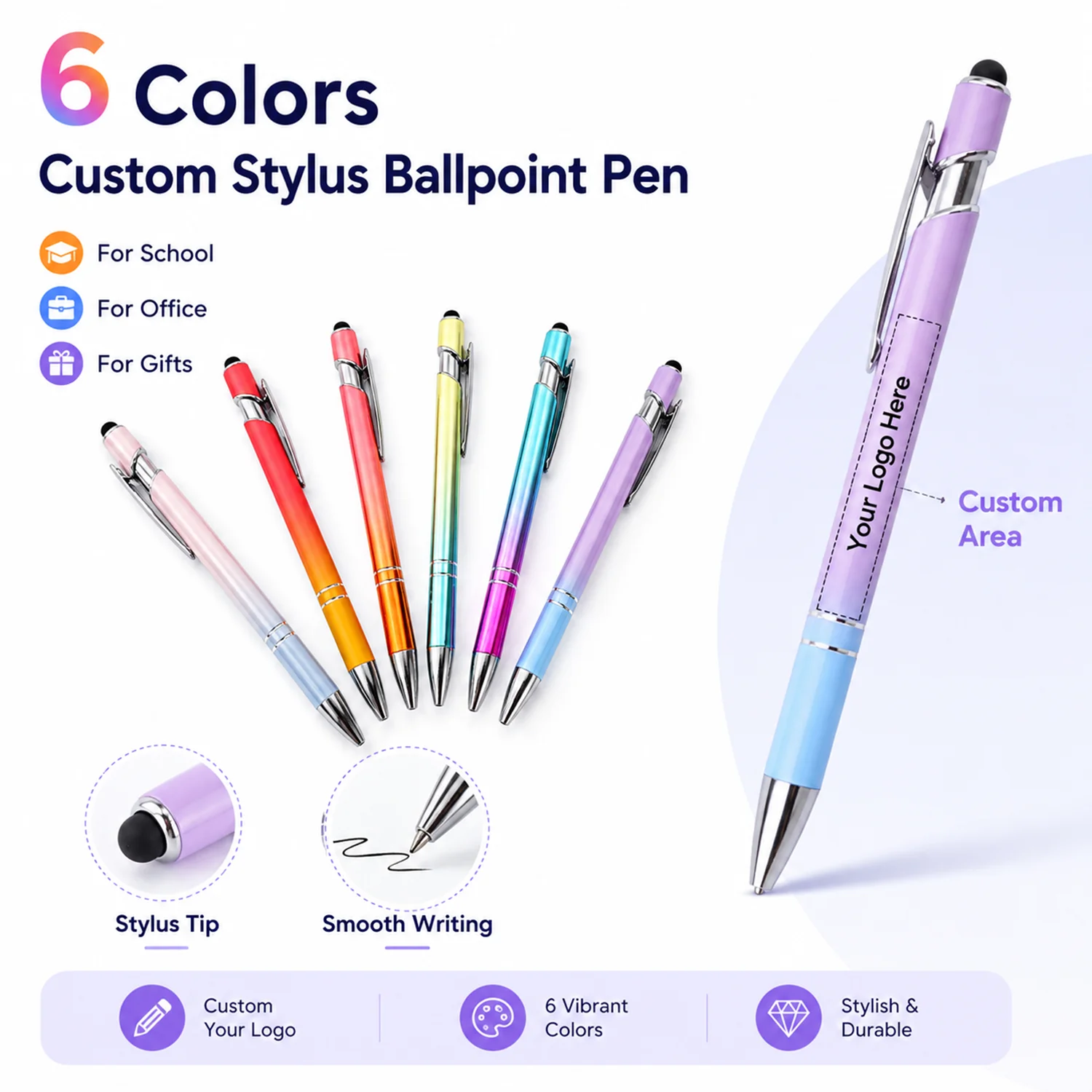 Personalized Stylus Pen with Custom Logo 2 in 1 Ballpoint Touch Screen Pen 6 Colors Available Promotional Gift for Teacher Stude