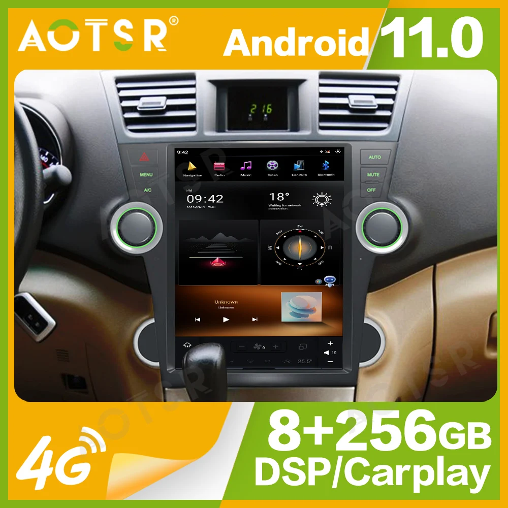 12.1'' Qualcomm 8 core For Toyota Highlander 2009-2013 Car Radio Multimedia Player Android 11 Auto GPS Navi Carplay Head Unit