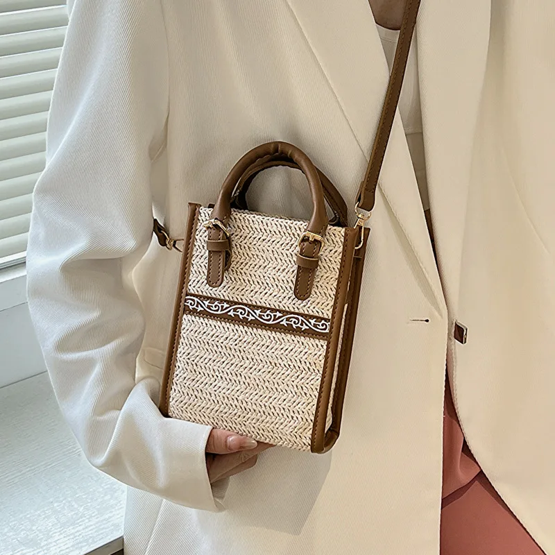 2023 Summer New Straw Shoulder Bag Square Fashion Handbags Designer Crossbody Bags For Women Small Top-handle Bag