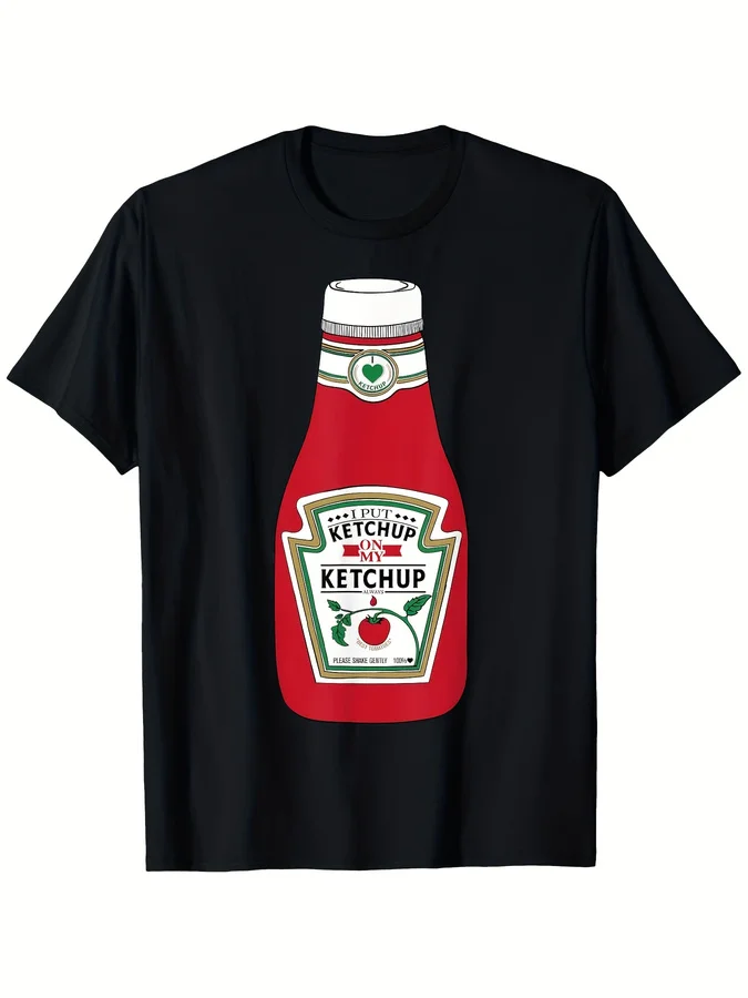 I Put Ketchup On My Ketchup T-Shirt Boys Girls Women and Men T-Shirt Round Neck Black T-Shirt for Women Men Short Sleeve T-Shirt