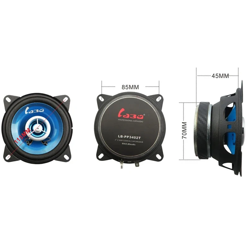 80W 4ohm Coaxial Car Audio Speaker Driver Unit Tweeter Dual Horn Exquisitely Modified Home LoudSpeaker 2pcs 4 Inch Woofer