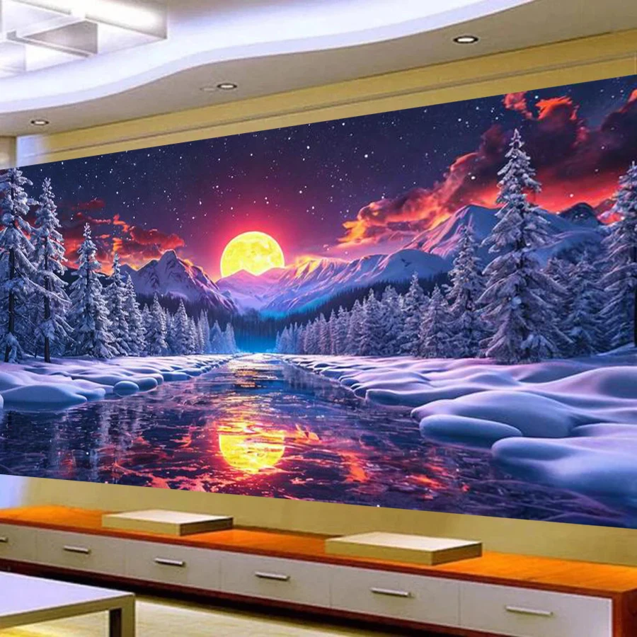 

Sunset Snow Mountain River Scenery Large Size Diy Diamond Painting Landscape Full Square Round Drill Mosaic Embroidery Pictures