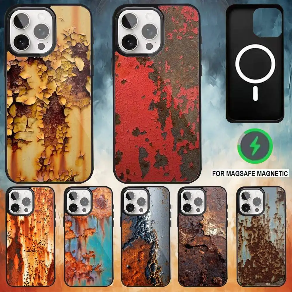 

R-Retro Industrial Rusty Phone Case For iPhone17,16,15,14,13,12,11 Plus,Pro Max Magnetic Magsafe Wireless Charging