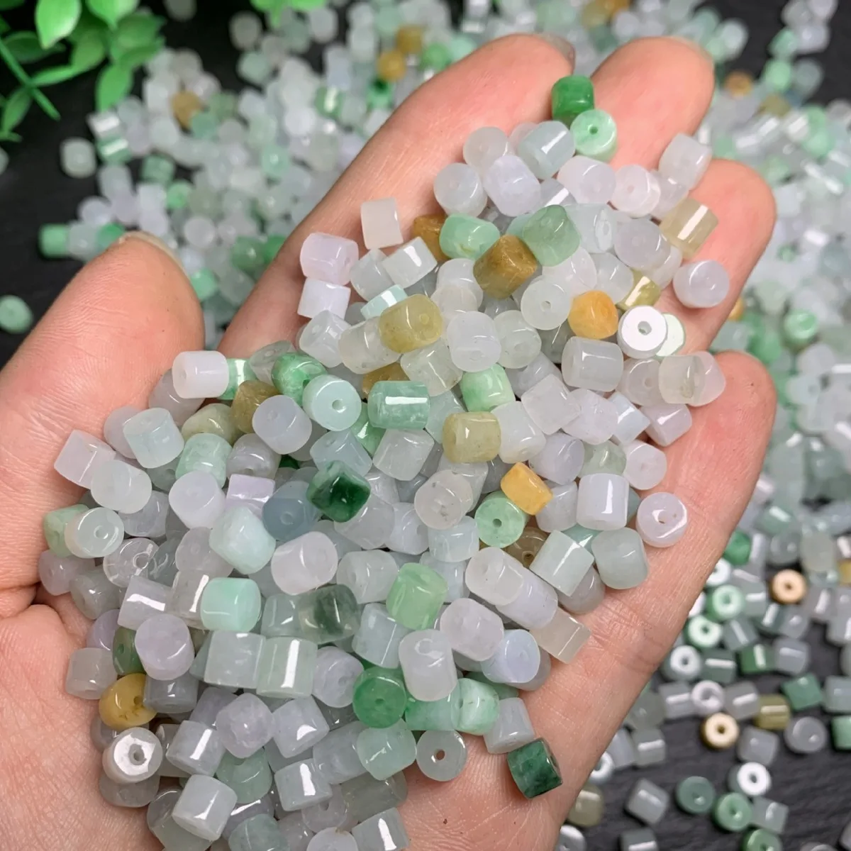 Myanmar Jadeite A-Level Short Tube Loose Beads Ice Seed Fortune Longevity Three Colors Straight Barrel Beads For Jewelry Making