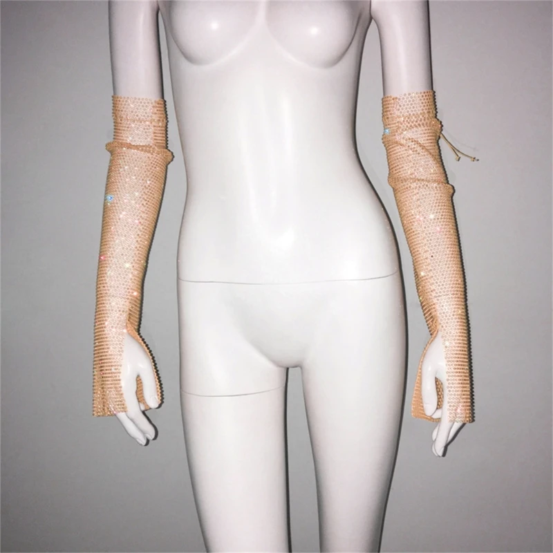 Rhinestones Gloves Women Night Club Sexy Gloves Over Elbow Long Sleeves Gloves