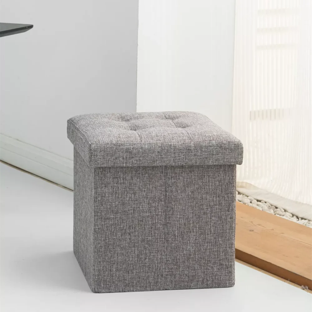 Storage box Foldable Ottoman Seat Toy Storage Box Foot Stool bench home stool C: Fabric - Dark Grey 1 seat