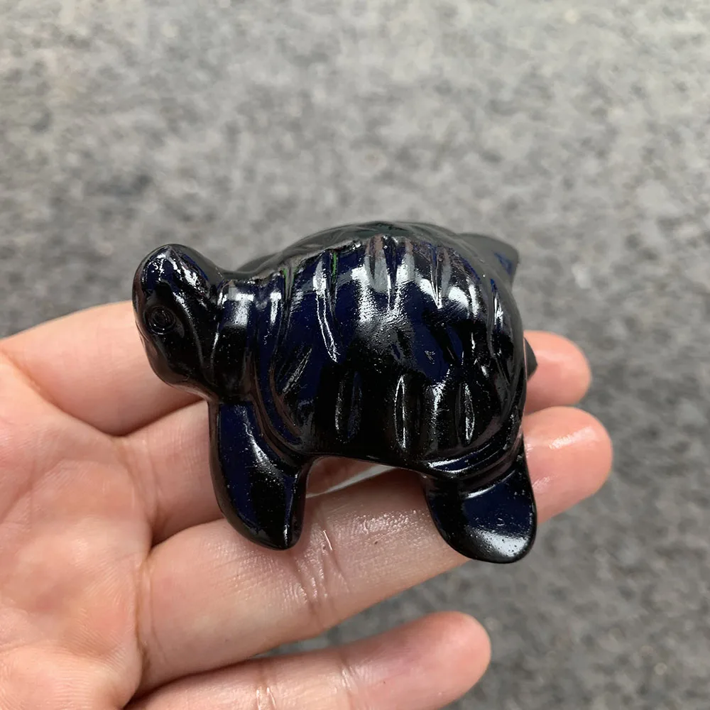 Custom Black Obsidian Tortoise Figurine - Hand-Carved Crystal Statue for Home Decor, Reiki Healing Stone & Unique Gift